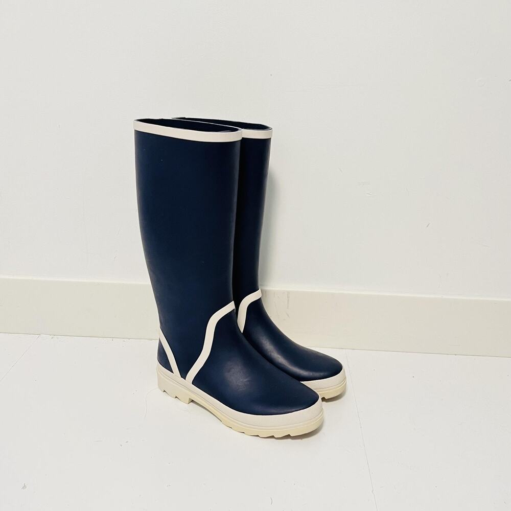 J.Crew Rain Boots Womens Size 7 Blue Rubber Knee High Pull On Waterproof BA185
